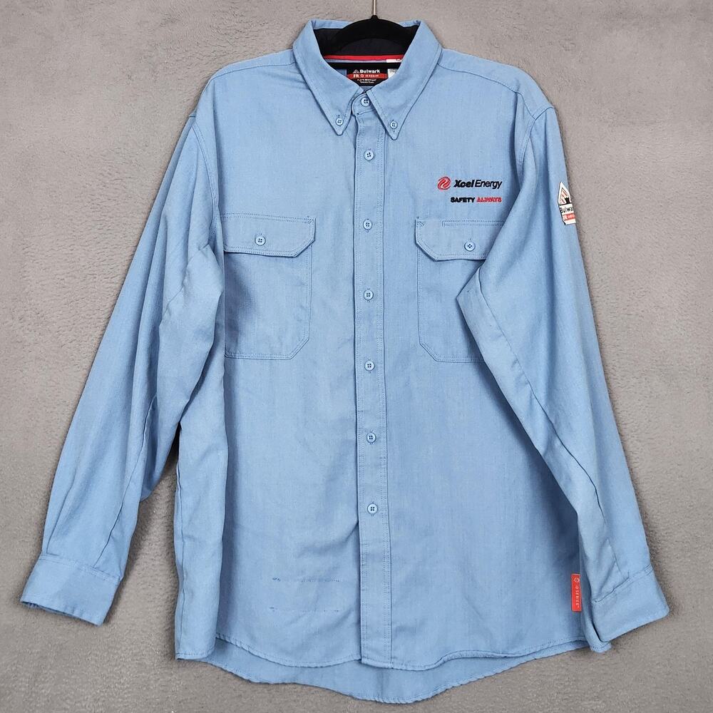 Bulwark FR IQ Series Shirt Mens XL Blue Xcel Energy Work Flame Resistant